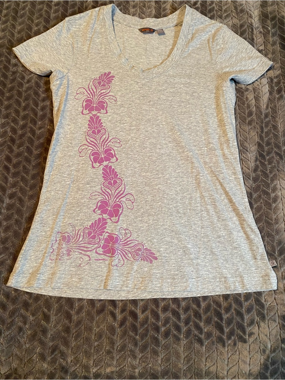 Merrell Gray Tee with purple flower motif